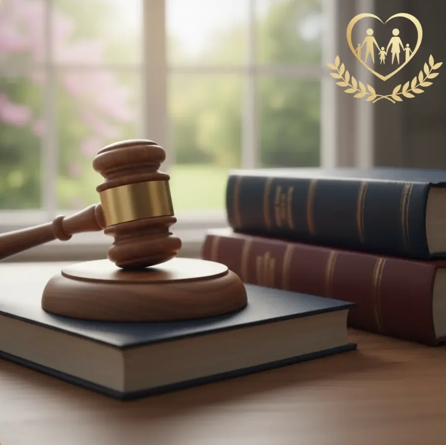 Imagem que representa o Direito Familiar com um martelo de juiz